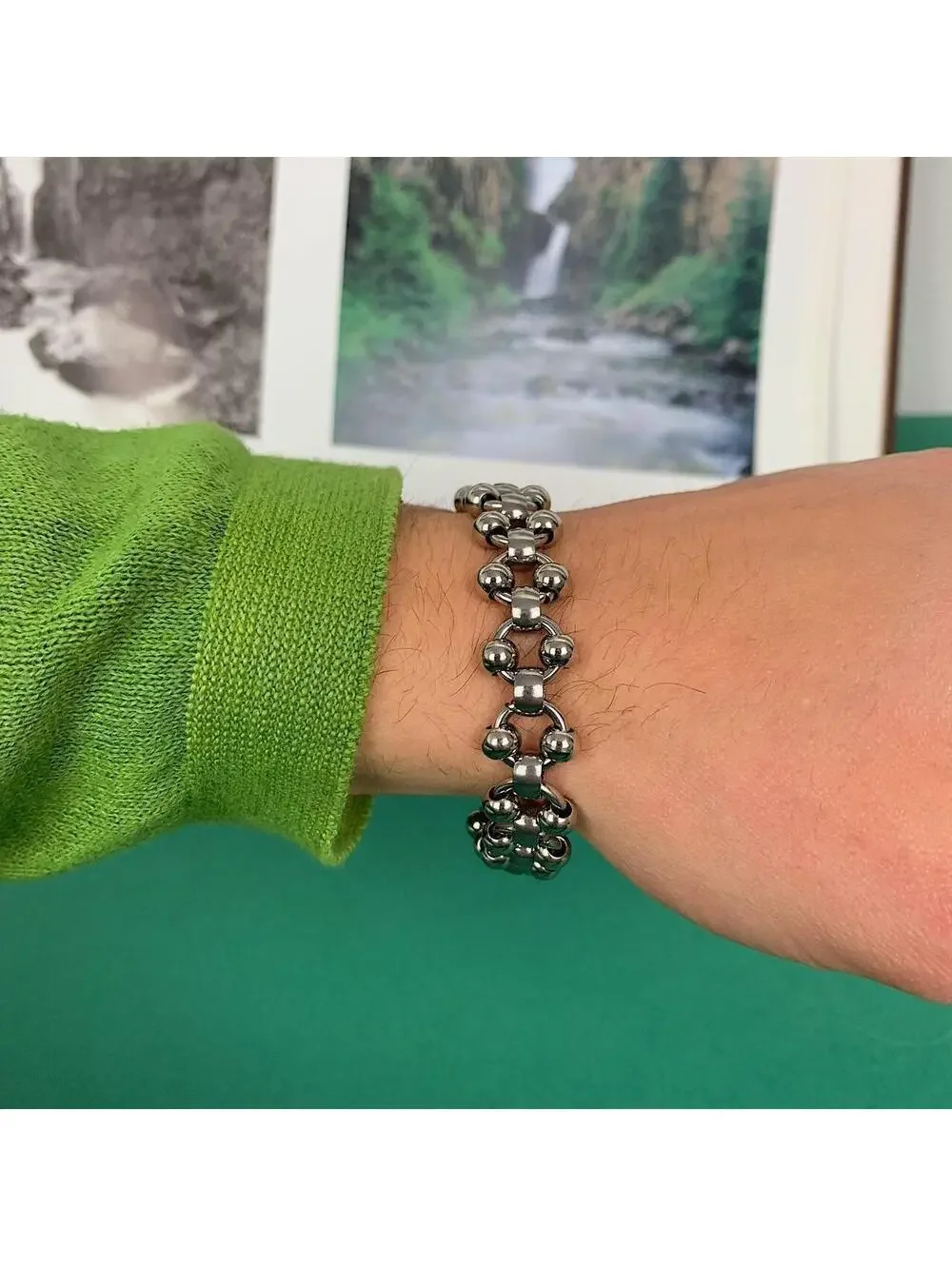 Cyber Y2K style Punk Silver stainless steel ball chain bracelet. Unisex